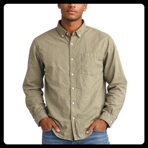 Buck Mason Button Down Shirt Men 2XL Khaki Tan Cotton Long Sleeve BM13001